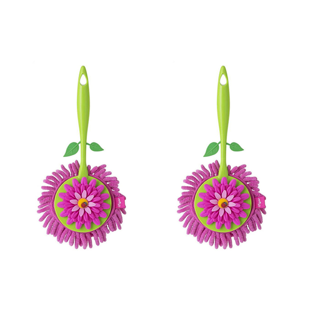 Vigar Flower Power Round Microfibre Cleaning Duster Home/Kitchen Cleaner Pink (2 Pack)