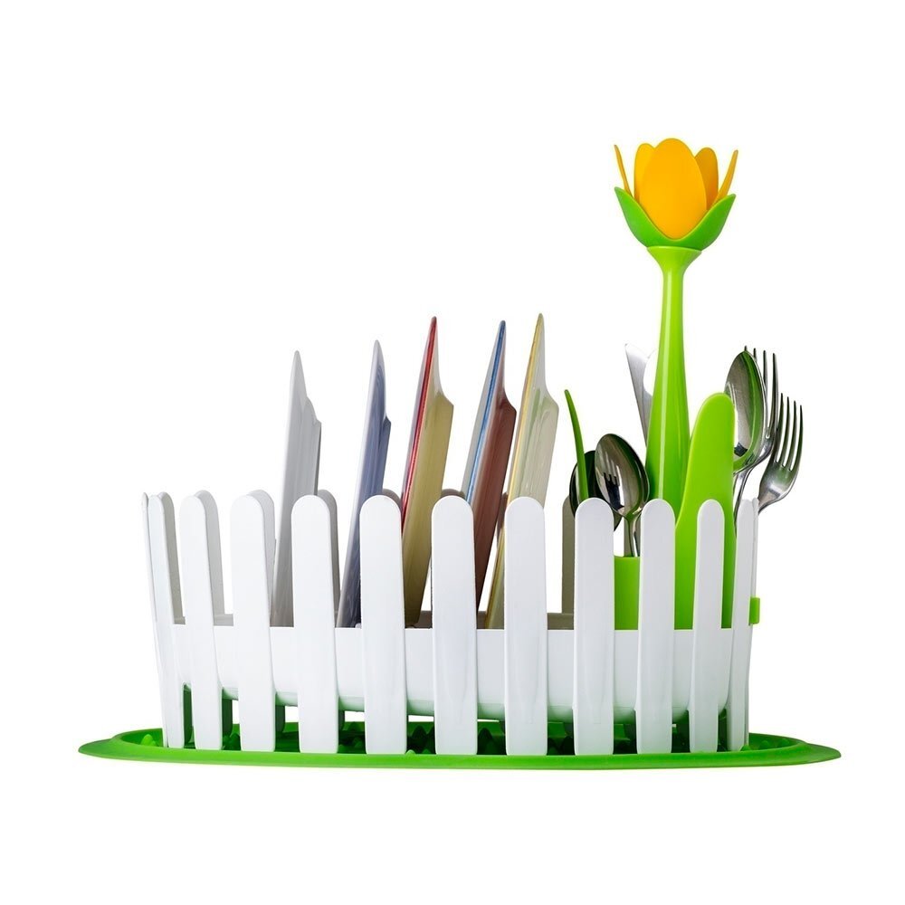 Vigar Flower Power Floral Dish/Cutlery Drainer w/ Silicone Mat Set Storage Rack — image 5