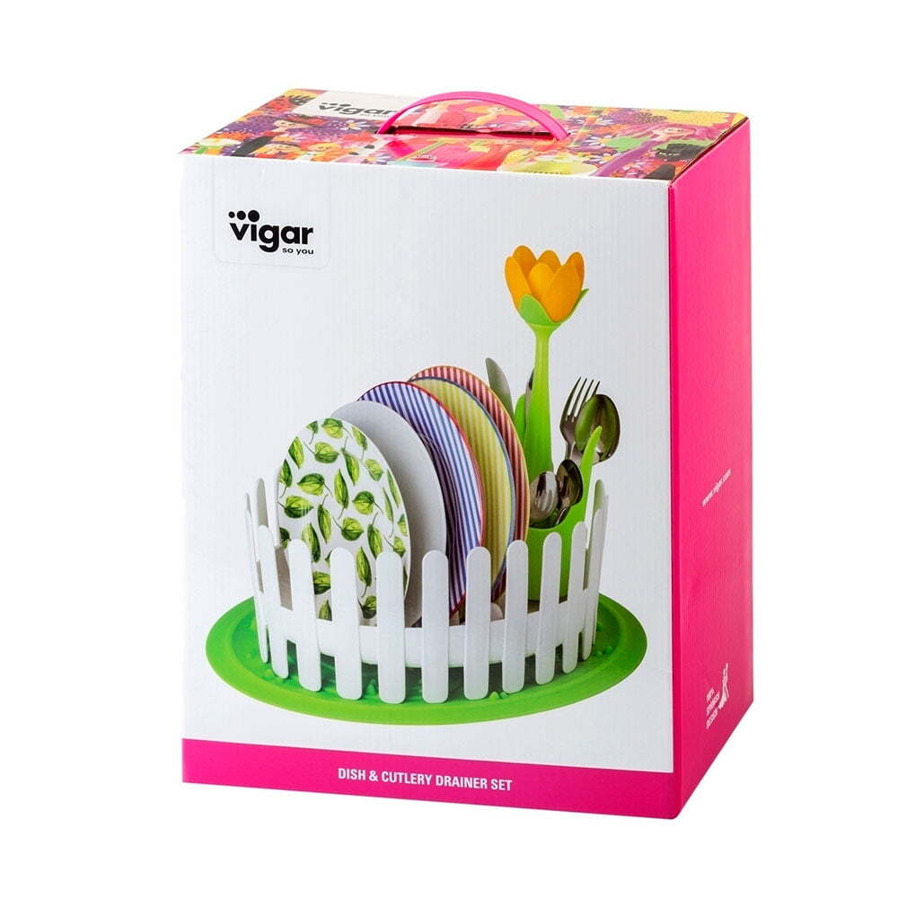 Vigar Flower Power Floral Dish/Cutlery Drainer w/ Silicone Mat Set Storage Rack — image 3