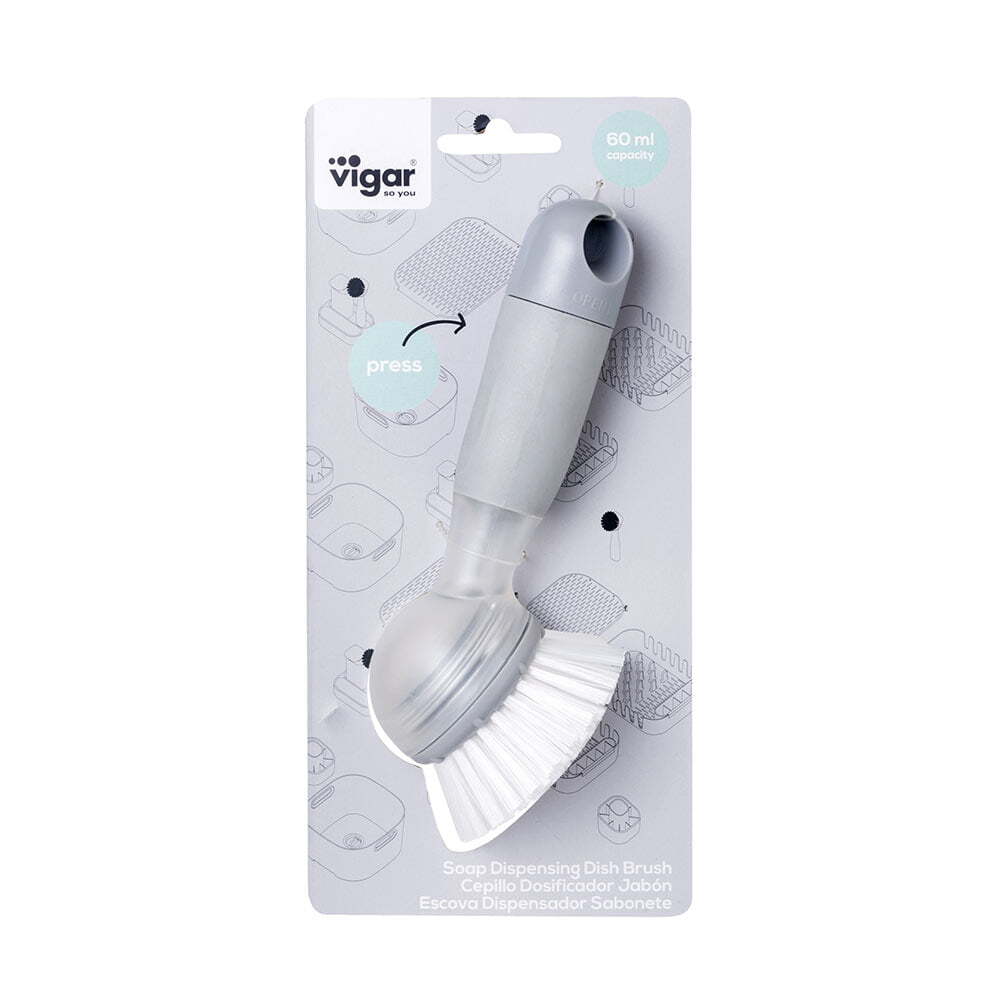 Vigar Rengo Soap Dispensing Dishwashing Brush Pot/Dish Cleaner Scrubber Grey — image 3