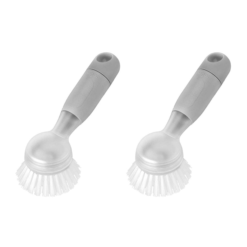 Vigar Rengo Soap Dispensing Dishwashing Brush Pot/Dish Cleaner Scrubber Grey (2 Pack)