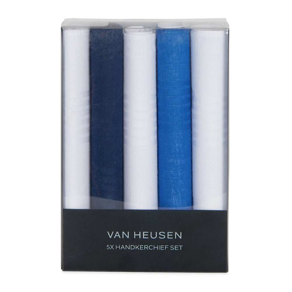 Van Heusen Men's Pocket Hankie/Hanky 100% Cotton Handkerchief Set Blue/White (5 Pieces)