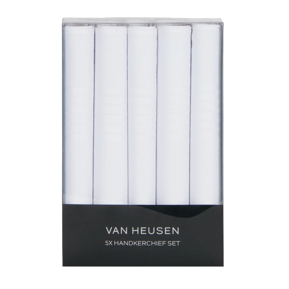 Van Heusen Men's Pocket Hankie/Hanky 100% Cotton Handkerchief Set White (5 Pieces)