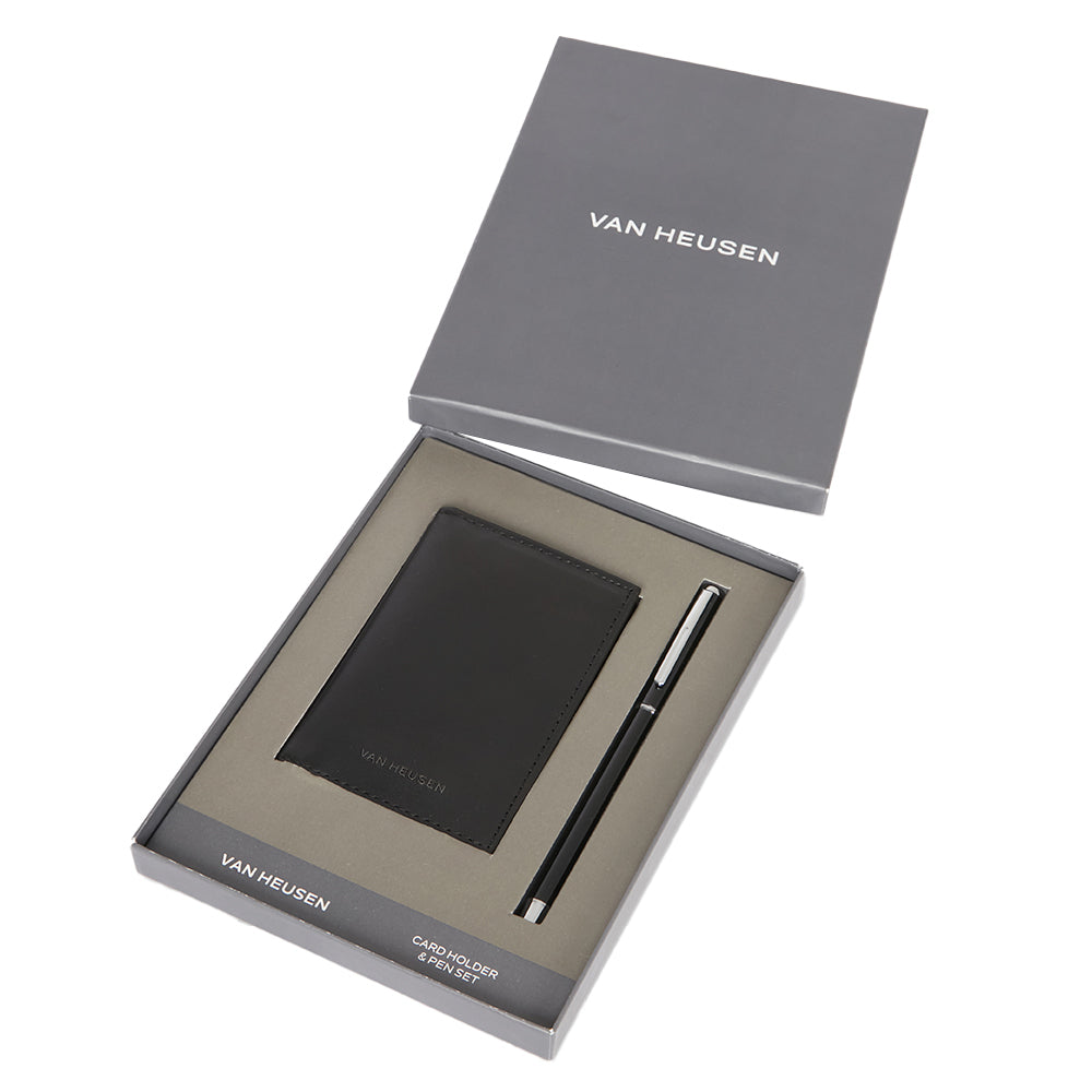 Van Heusen Men's Portrait Leather Wallet & Pen Black (2 Pieces)