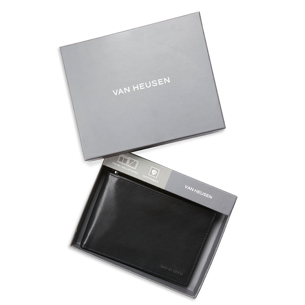 Van Heusen Men's Travel Wallet Folio Passport/Card Holder Case w/Pen Black