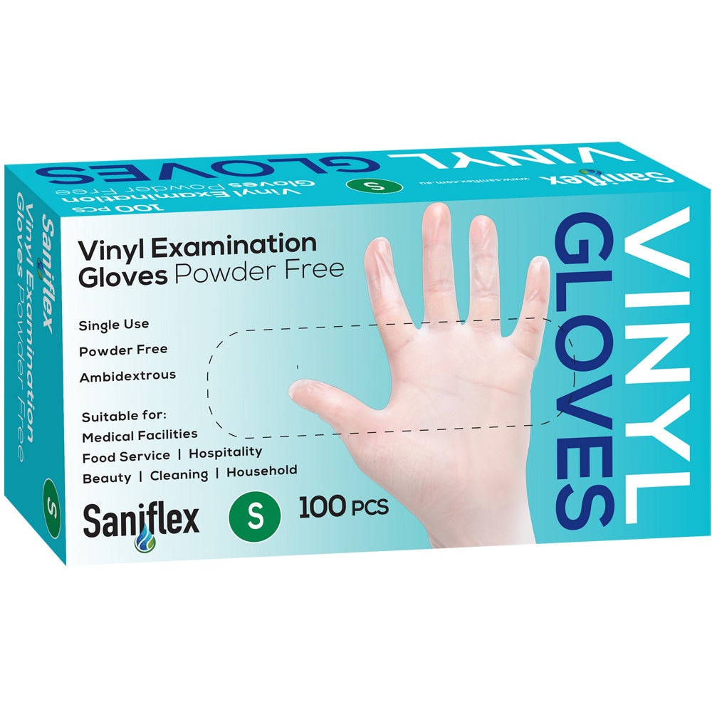 Saniflex Vinyl Disposable Gloves Clear Size S Home Cleaning Work PPE (100 Pieces)