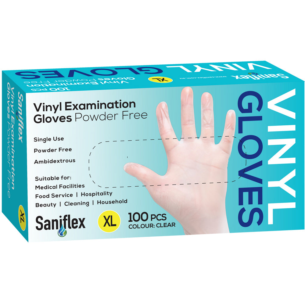 Saniflex Vinyl Disposable Gloves Clear Size XL Home Cleaning Work PPE (100 Pieces)