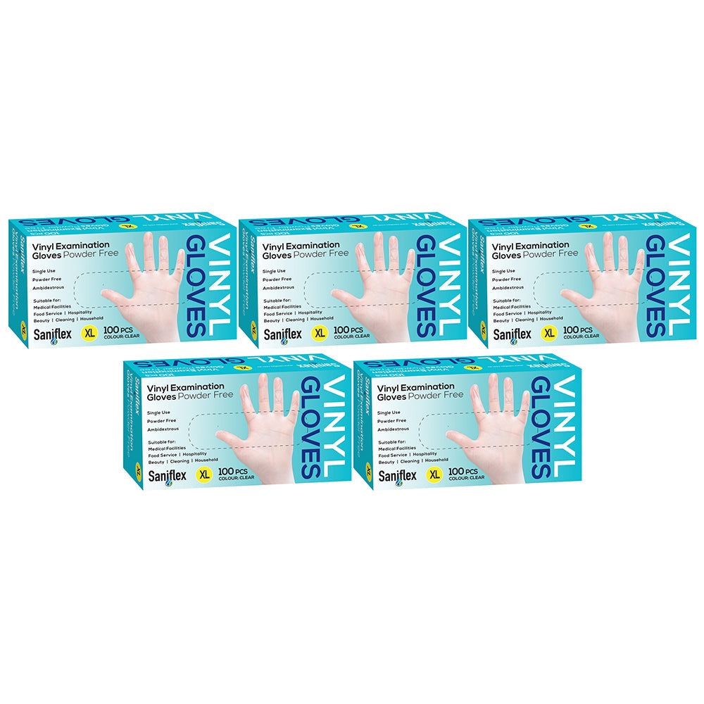 Saniflex Vinyl Disposable Gloves Clear Size XL Home Cleaning Work PPE (500 Pieces)