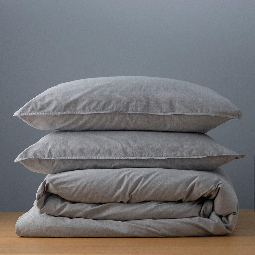 Canningvale Queen Bed Smokey Grey Quilt Cover Set Vintage Soft Melange Cotton — image 3
