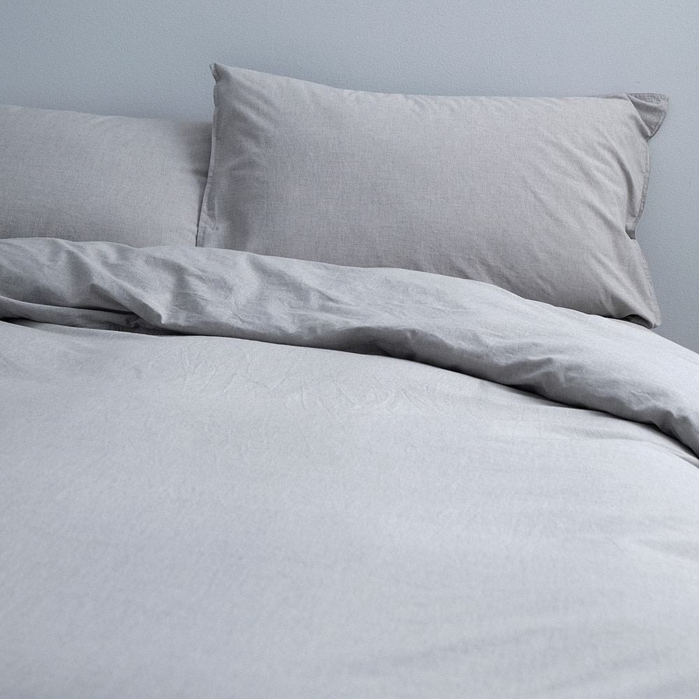Canningvale Queen Bed Smokey Grey Quilt Cover Set Vintage Soft Melange Cotton