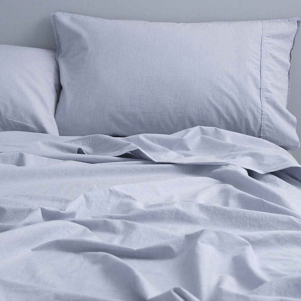 Canningvale Vintage Softwash Size Super King Cotton Sheet Set Misty Blue Melange