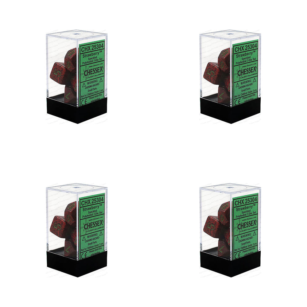 Chessex 7pc Chessex Speckled Strawberry Polyhedral Roleplay Game Dice Set Red/Green (4 Pack)