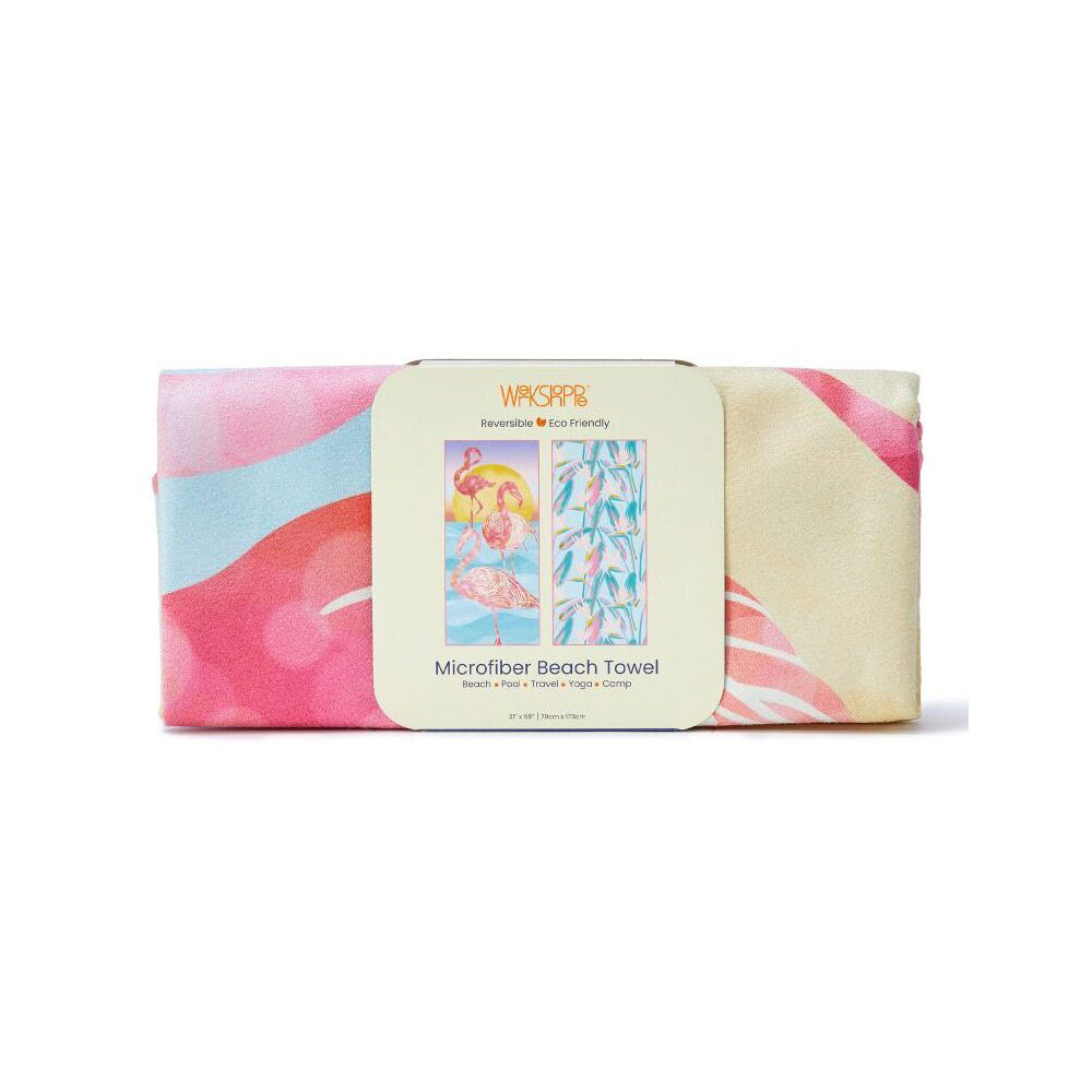 Werkshoppe Flamingo Sunset Microfiber Reversible Beach Towel Large 79x173cm
