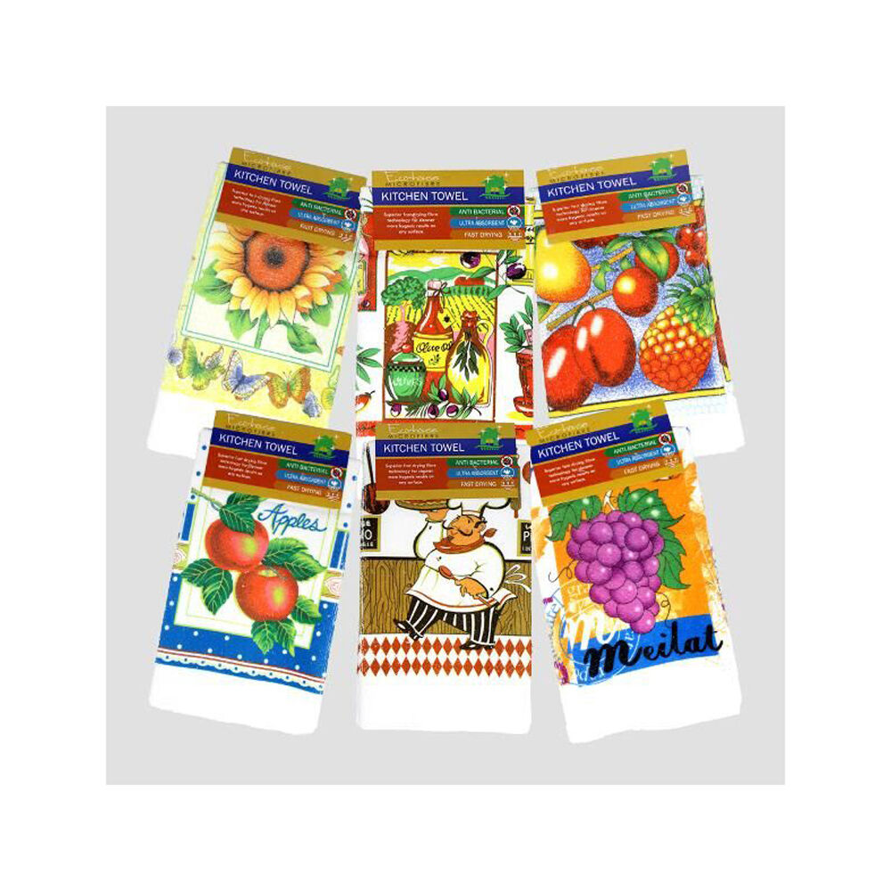 Ecohouse Microfibre Anti Bacterial Absorbent Fast Drying Kitchen Towels Assorted — image 2