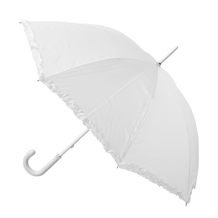 Clifton Single Frill Wedding Stick Umbrella Wood Style Wind Resistant White