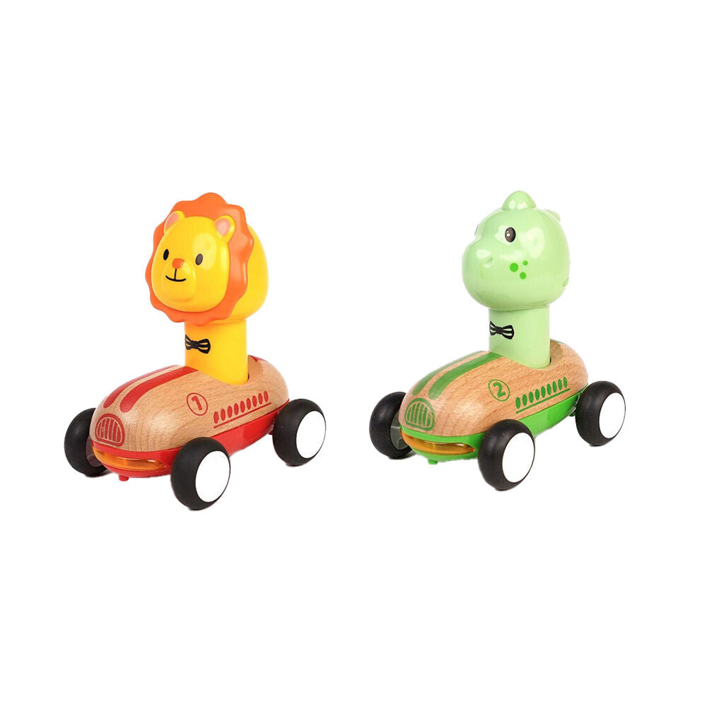 Wanborns Wooden Press Go Racer Lion & Dinosaur w/ Lights and Sounds 18m+
