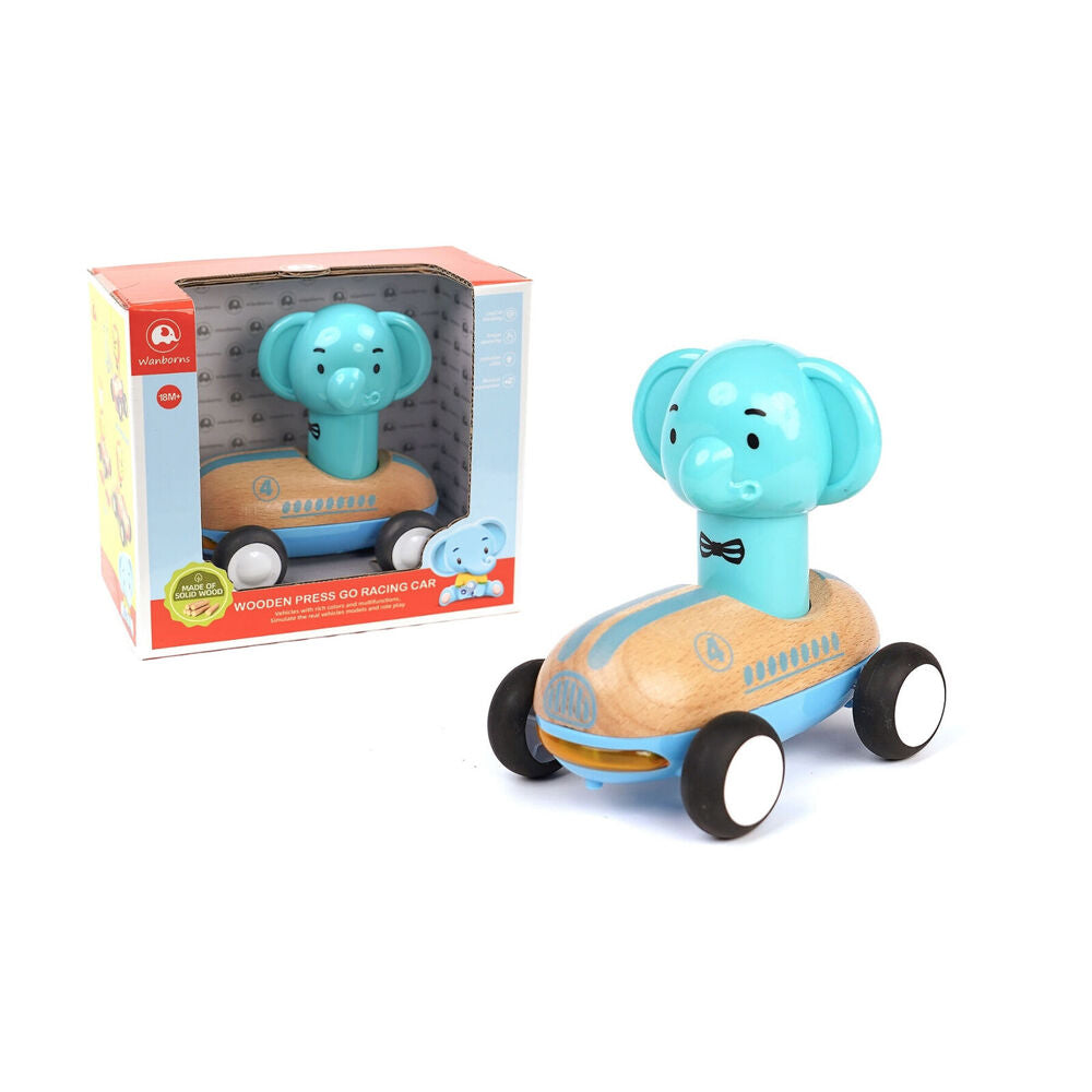 Wanborns Wooden Press Go Racer Giraffe & Elephant w/ Lights and Sounds 18m+ — image 3