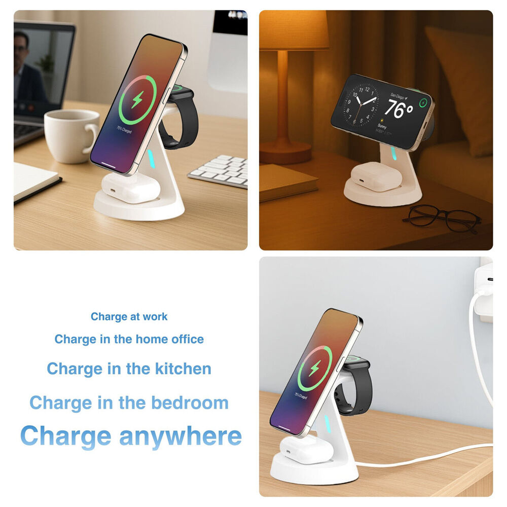 Laser 3 in 1 Wireless Charging Stand Magnetic Multi Device Charger White — image 10