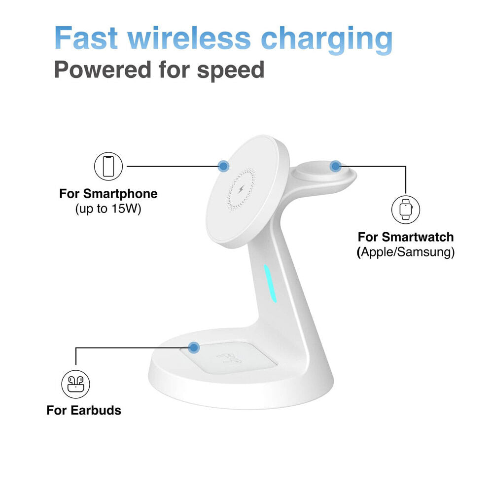 Laser 3 in 1 Wireless Charging Stand Magnetic Multi Device Charger White — image 3