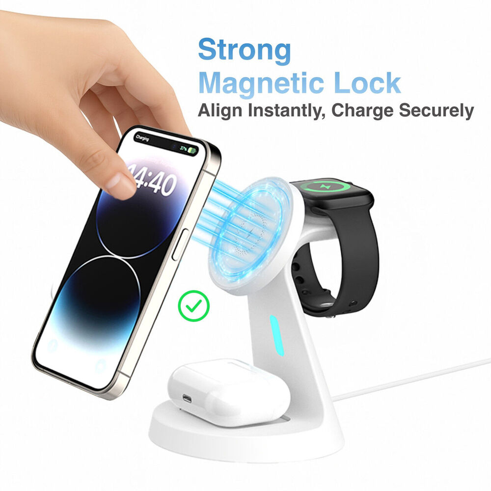 Laser 3 in 1 Wireless Charging Stand Magnetic Multi Device Charger White — image 4