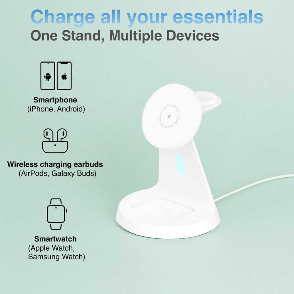 Laser 3 in 1 Wireless Charging Stand Magnetic Multi Device Charger White — image 6