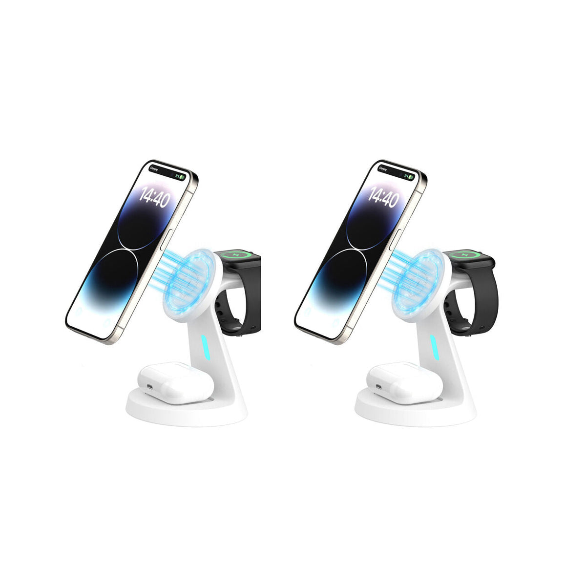 Laser 3 in 1 Wireless Charging Stand Multi Device Charger Magnetic White (2 Pack)