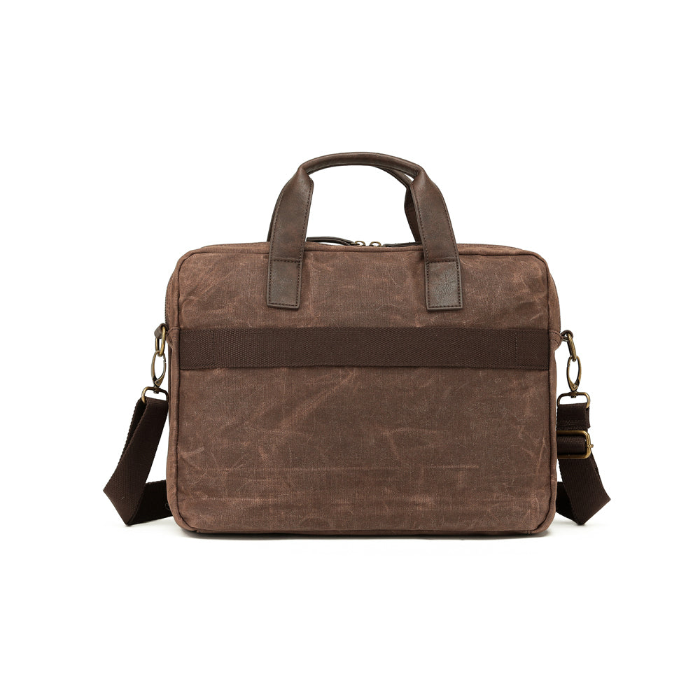 Tosca Waxed Canvas Business Breifcase Bag w/Shoulder Strap 40x10x30cm Brown — image 2