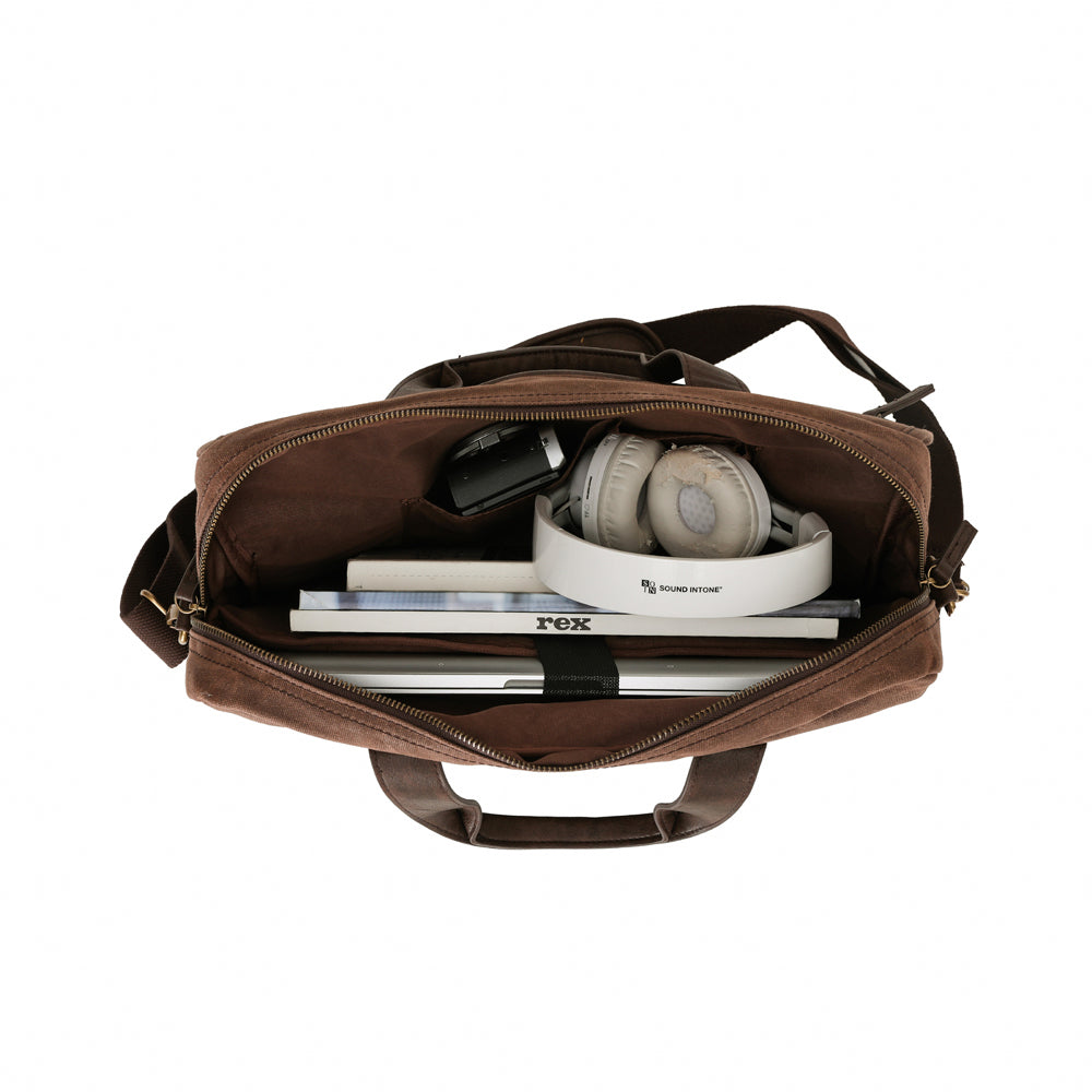 Tosca Waxed Canvas Business Breifcase Bag w/Shoulder Strap 40x10x30cm Brown — image 3