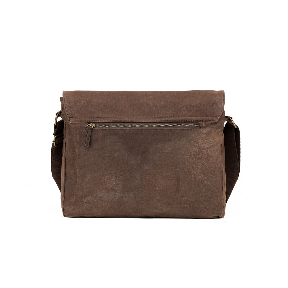 Tosca Waxed Canvas Messenger 13" Laptop Shoulder/Cross Bag 40x10x30cm Brown