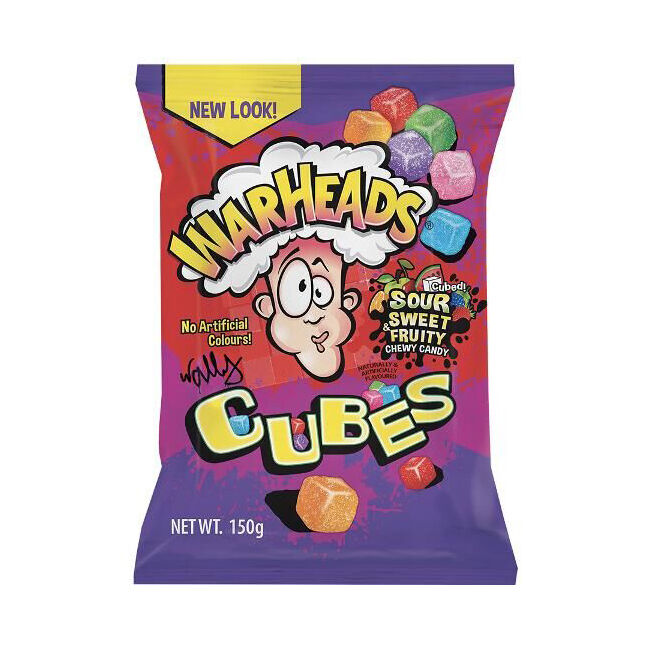 Warheads Confectionery Chewy Cubes Sour Sweet Fruity Candy Lollies 150g Bag