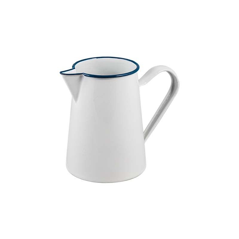 Urban Style Enamelware 1.5L Pitcher Jug Water Container w/Blue Rim Premium White