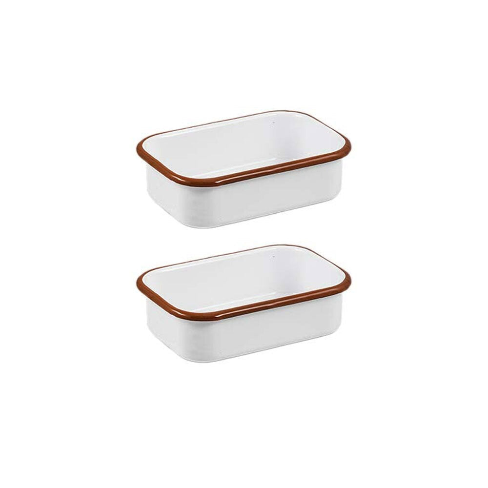 Urban Style Enamelware 14.5cm Multipurpose Rectangle Tray Dish w/ Red Rim WHT (2 Pack)