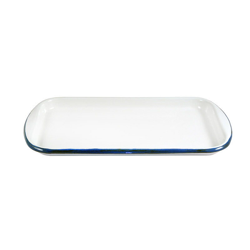 Urban Style Enamelware 32cm w/ Blue Rim Porcelain Tray Dessert Platter White