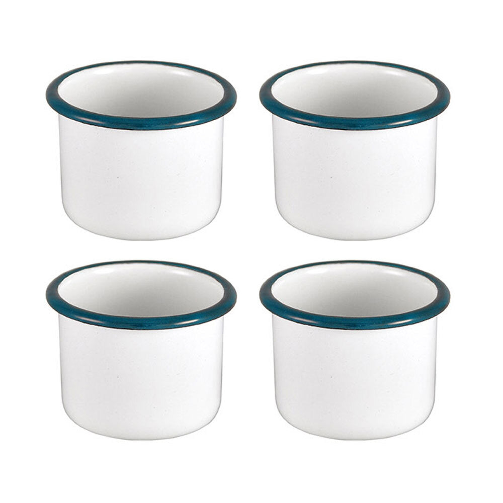 Urban Style Enamelware 5cm Ramekin Bowl Dip/Sauce Container w/ Blue Rim White (4 Pack)