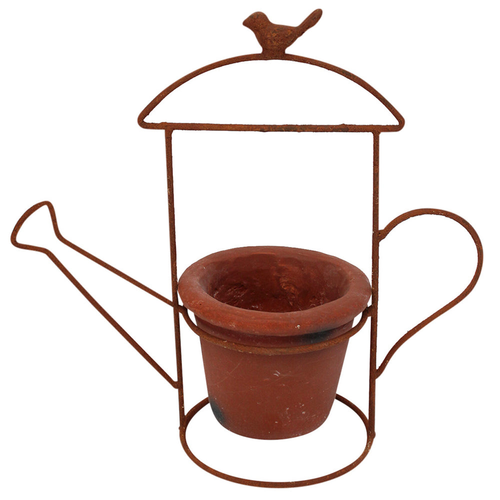 LVD Planter 36cm Watering Can Metal/Terracotta Storage Plant/Flower Container Brown