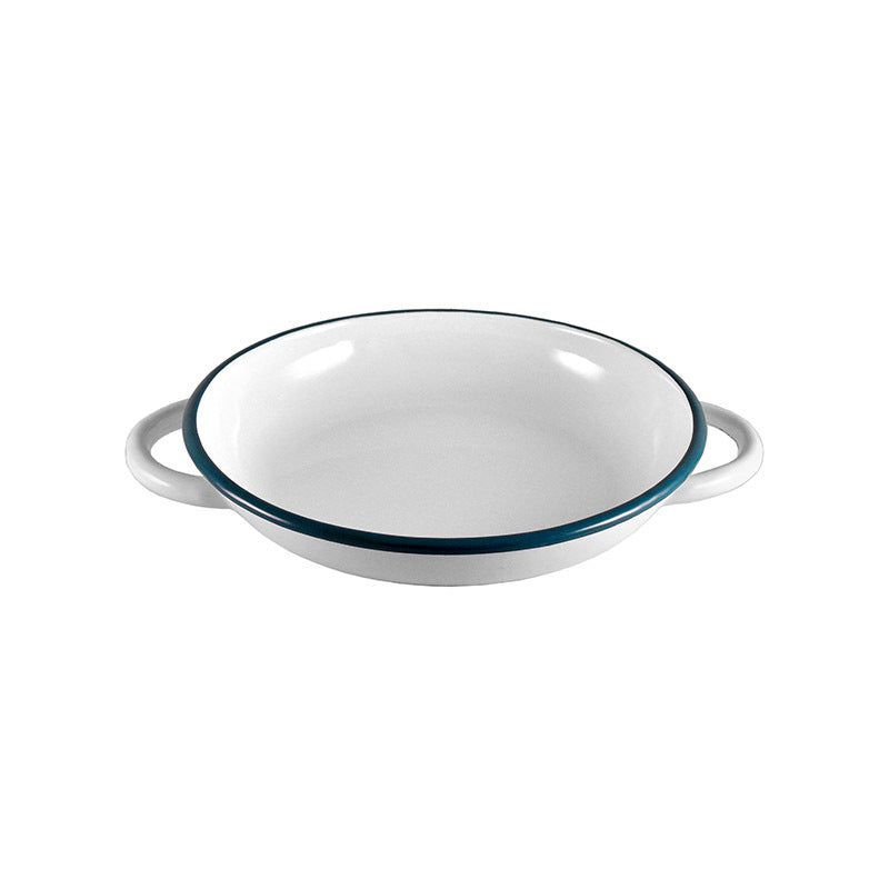 Urban Style Enamelware 22cm Ragout Plate Food Dinner Dish w/ Blue Rim/Handle WHT