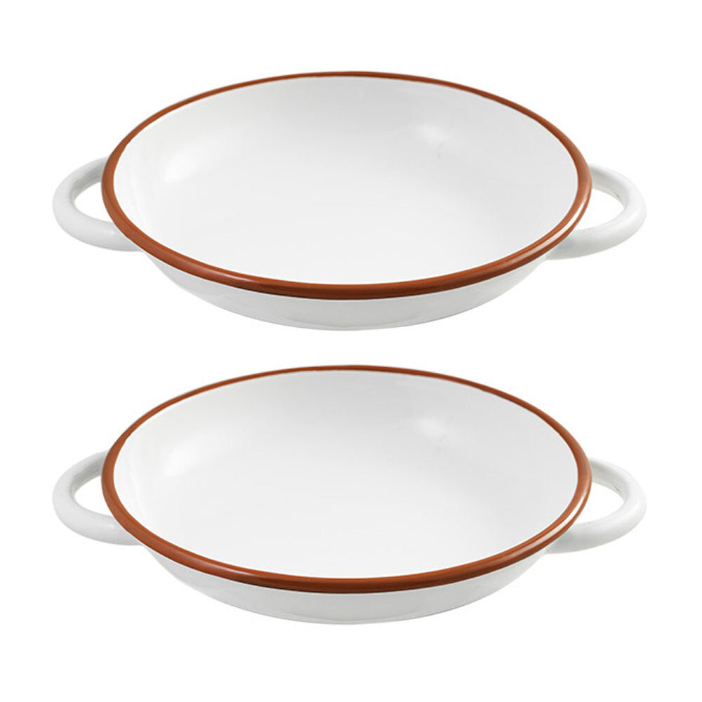 Urban Style Enamelware 24cm Ragout Plate Dinner Dish w/ Red Rim/Handle White (2 Pack)