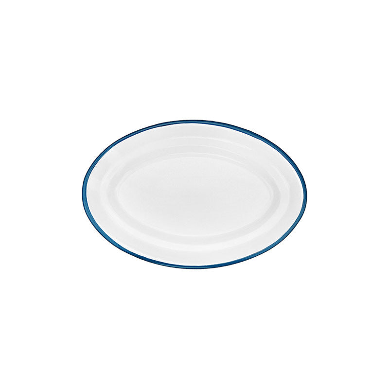 Urban Style Enamelware 30cm Oval Tray Food Serving Platter w/ Blue Rim White (2 Pack) — image 2
