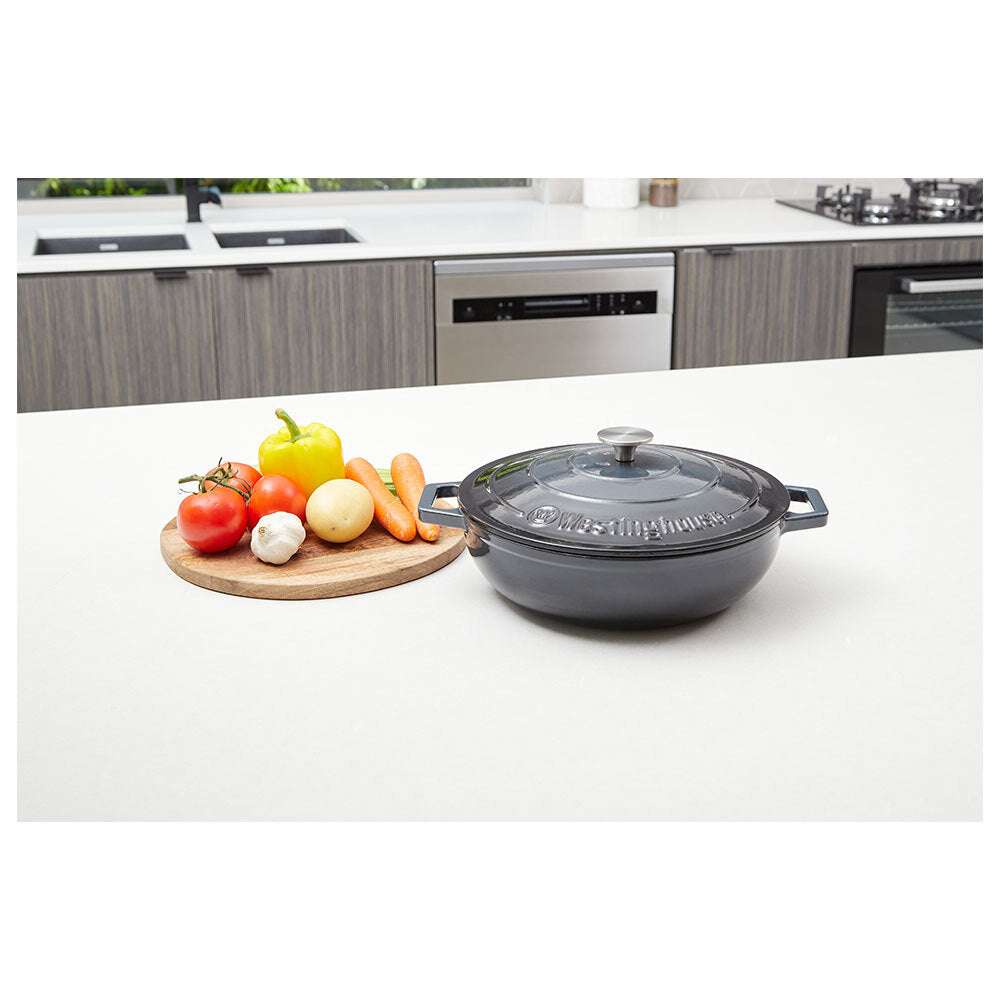 Westinghouse 4L 30cm Shallow Round Cast Iron Pot/Dish Induction Cooking Ombre GR — image 7