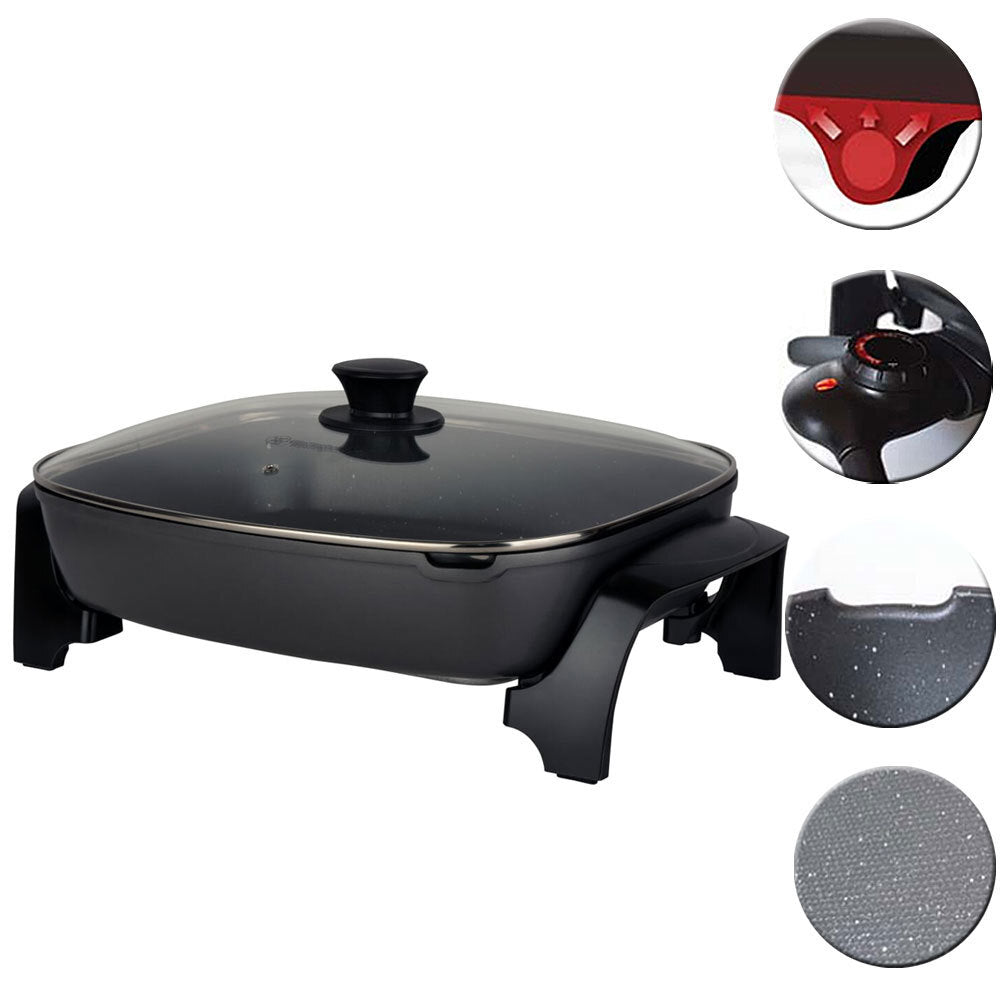 Westinghouse 2400W Non-Stick Electric Skillet Fry Pan w/ Glass Lid Cookware Grey — image 2