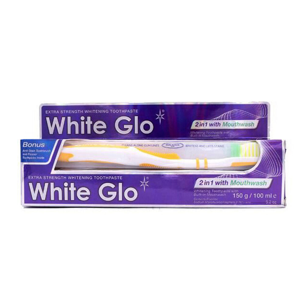 White Glo 2pc White Glo 2in1 w/ Mouthwash Toothbrush & Whitening Toothpaste Set 100ml (6 Pack) — image 2