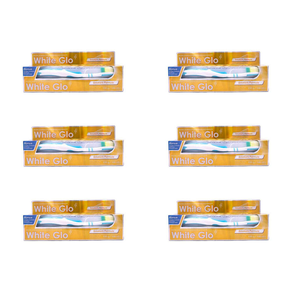 White Glo 2pc White Glo Smokers Formula Toothbrush & Toothpaste Dental Care Set 100ml (6 Pack)