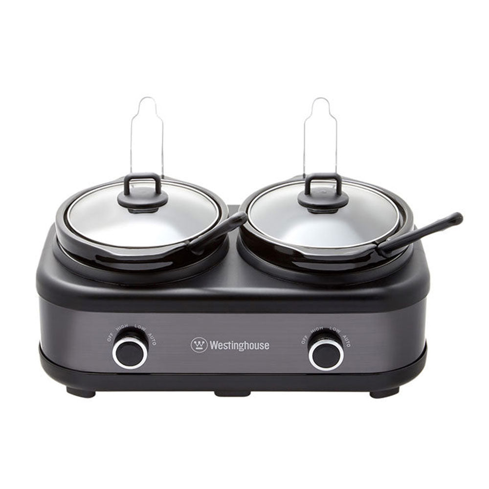 Westinghouse Stainless Steel Electric Slow Cooker w/2x 2.5L Ceramic Pots Black — image 2