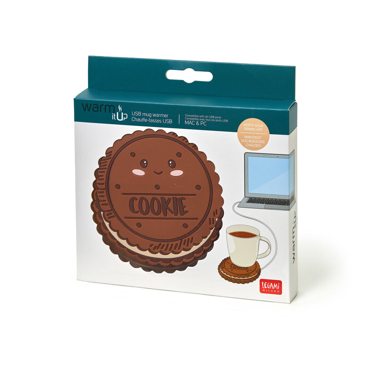 Legami 10cm Warm It Up USB Coffee Mug/Cup Drink Warmer Heating Coaster Cookie — image 2
