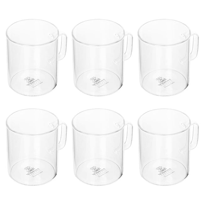Wilmax England 250ml Thermo Glass Cup Coffee/Tea Drink Mug w/ Handle Clear (6 Pieces)