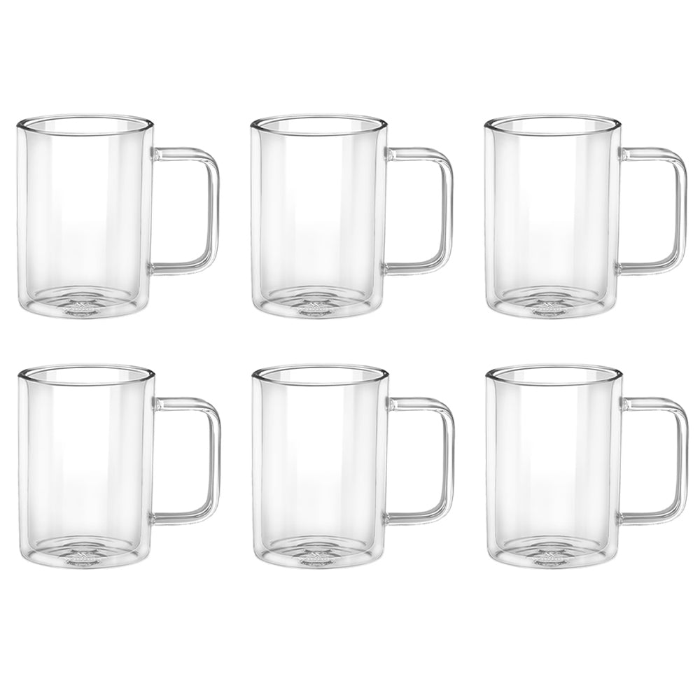 Wilmax England 200ml Thermo Double Wall Glass Coffee Cup Mug w/ Handle Clear (6 Pieces)