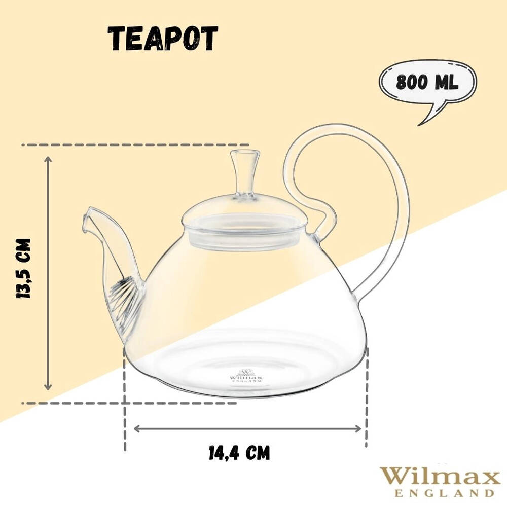 Wilmax England Thermo Glass 800ml Teapot Drink Tea Container w/ Handle Clear — image 3