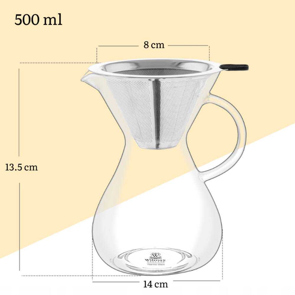 Wilmax England 500ml Thermo Coffee Decanter w/ Stainless Steel Filter Clear — image 2