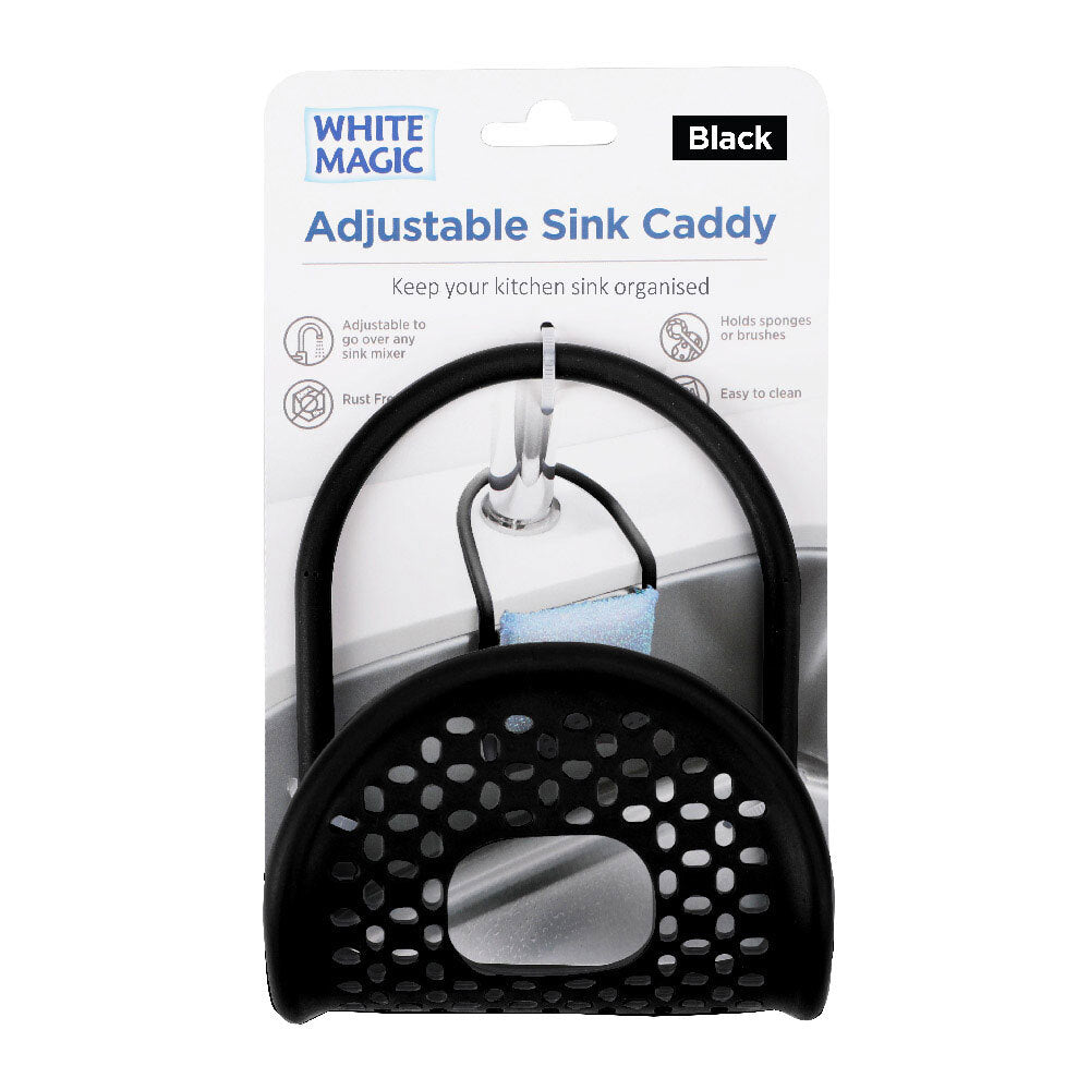 Magic Adjustable Kitchen Sink Silicone Caddy Storage Organiser — White Black