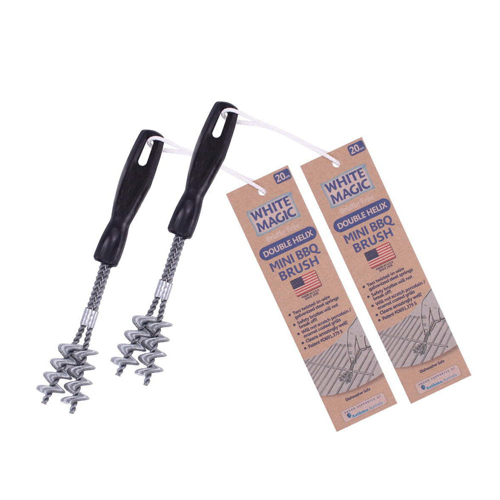 White Magic Mini 20cm Cleaning Barbecue Grill Brush Double Helix Cleaner BLK (2 Pack)
